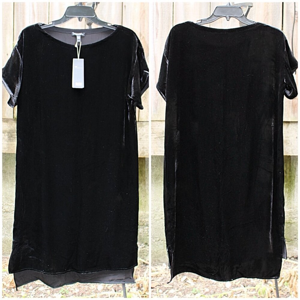 New w/Tags Eileen Fisher - Bateau Neck Velvet Shift Dress in Black, XS fits Med - Picture 2 of 12